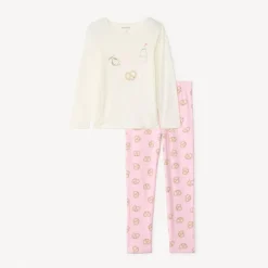 Set pyjama long motif bretzels kawaii pour fille