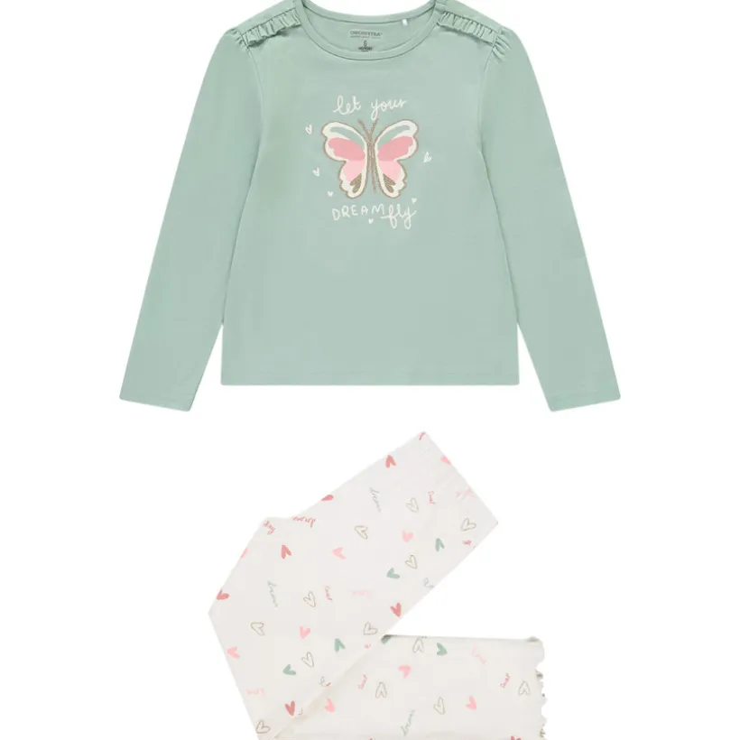 Set pyjama long papillons et cœurs pailletés pour fille