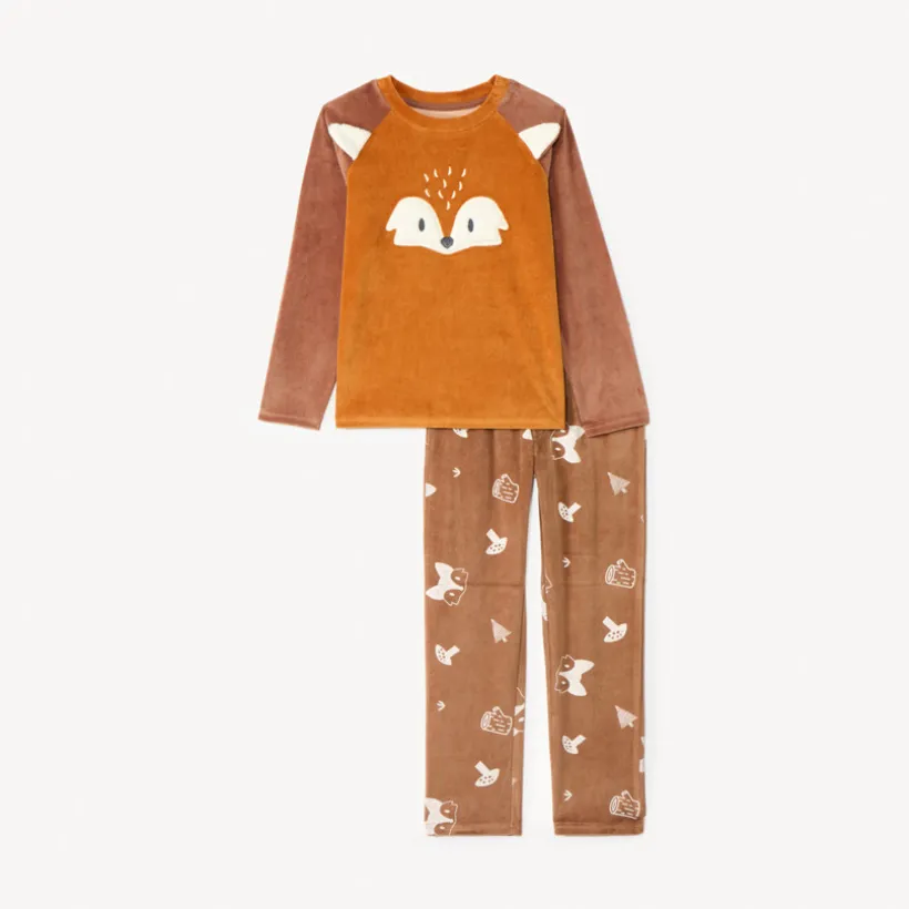 Set pyjama 2 pièces en velours à broderie renard pour garçon