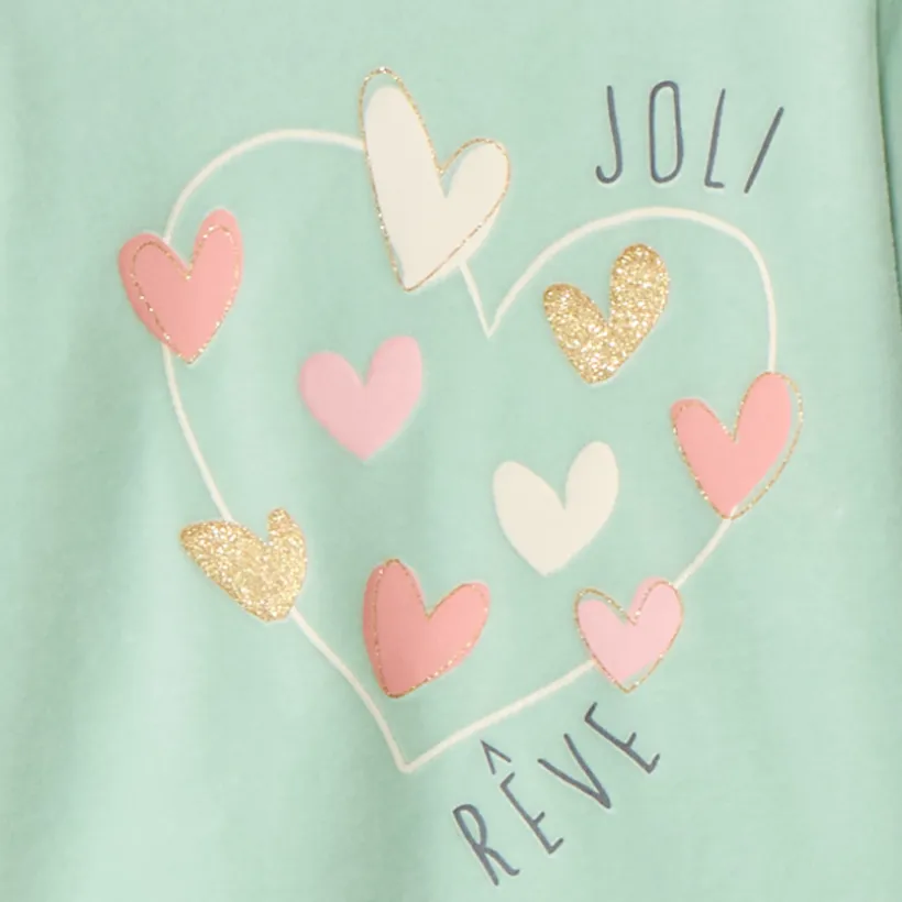 Set pyjama 2 pièces en velours cœurs fantaisies pour fille