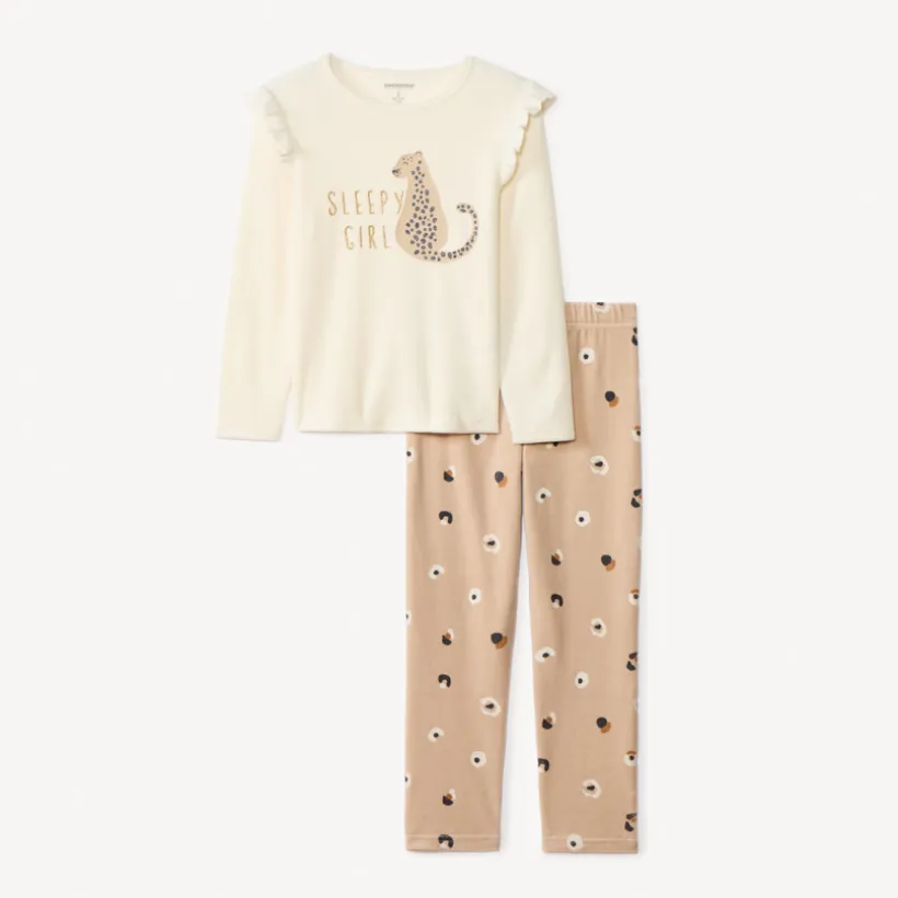 Set pyjama 2 pièces en velours print léopard pour fille