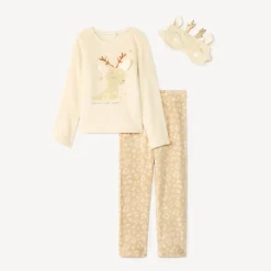 Set pyjama 3 pièces renne fantaisie avec cache-œil pour fille