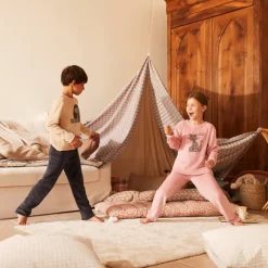 Set pyjama 2 pièces uni rose en micropolaire pour fille