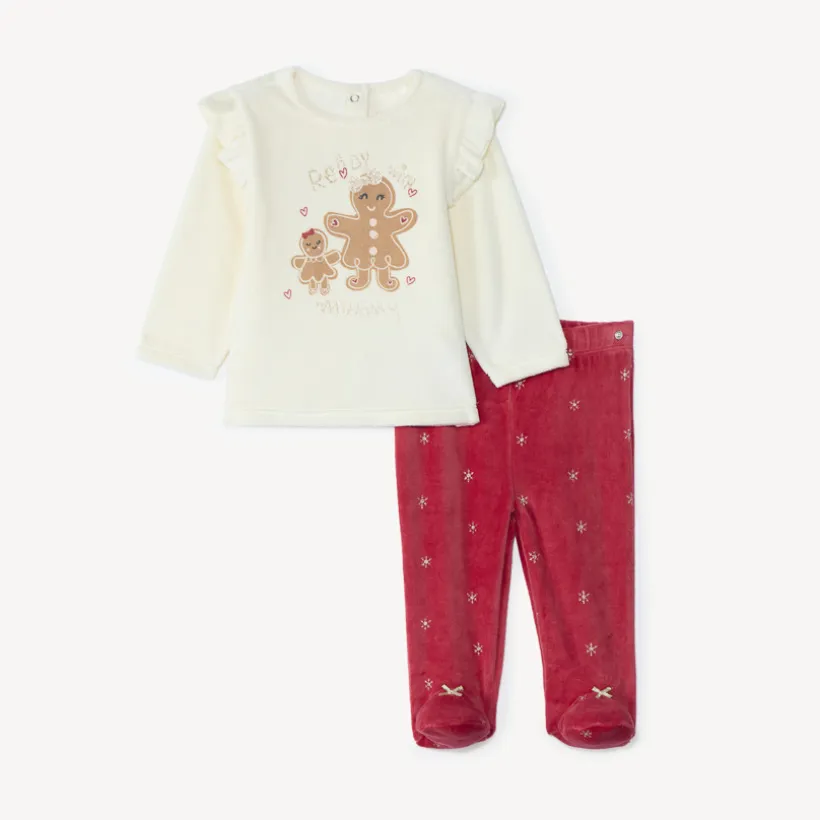 Set pyjama velours de Noël pour bébé fille avec finitions différentes selon l'âge