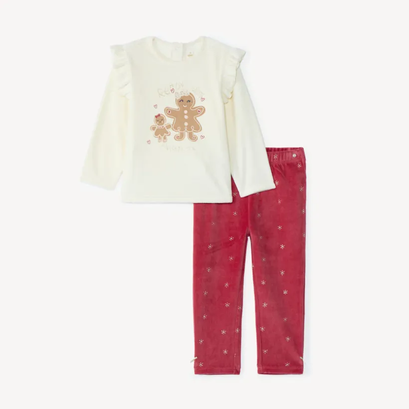 Set pyjama velours de Noël pour bébé fille avec finitions différentes selon l'âge