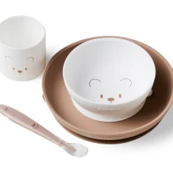 Set Repas enfant Ourson - Silicone - Blanc/beige - 4 pcs