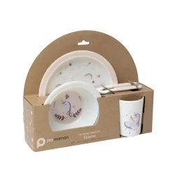Set repas 5 pièces en mélamine Licorne rose/écru