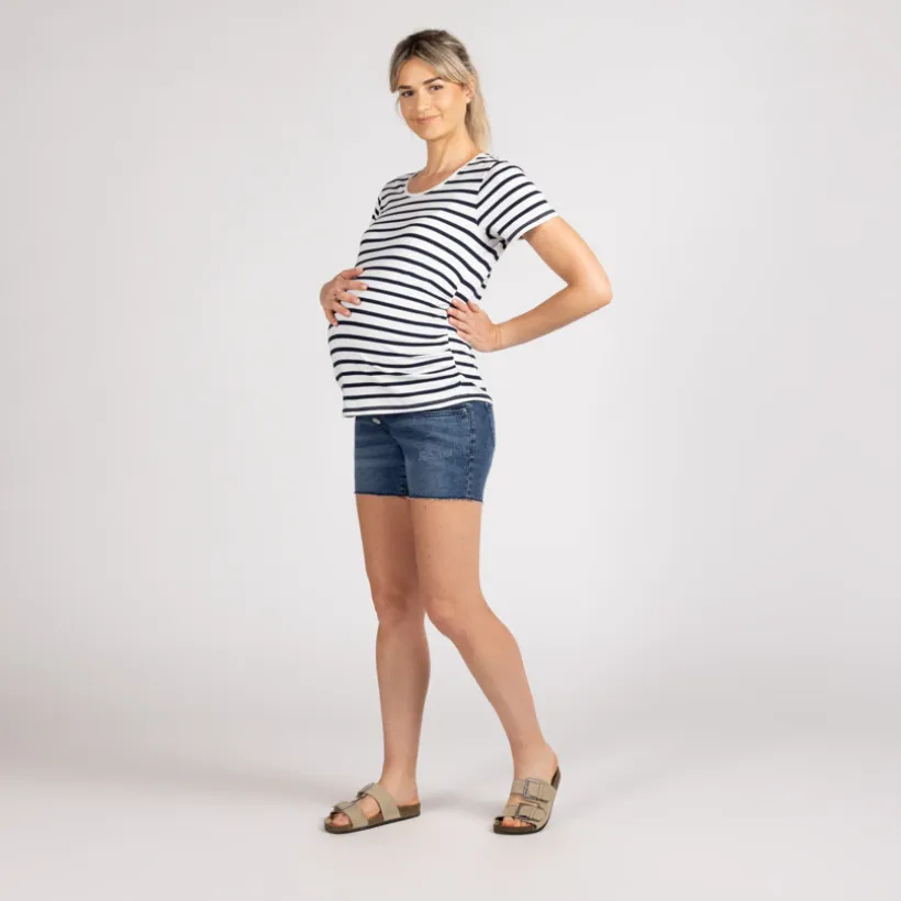 Short de grossesse en jean effet usé avec bandeau haut