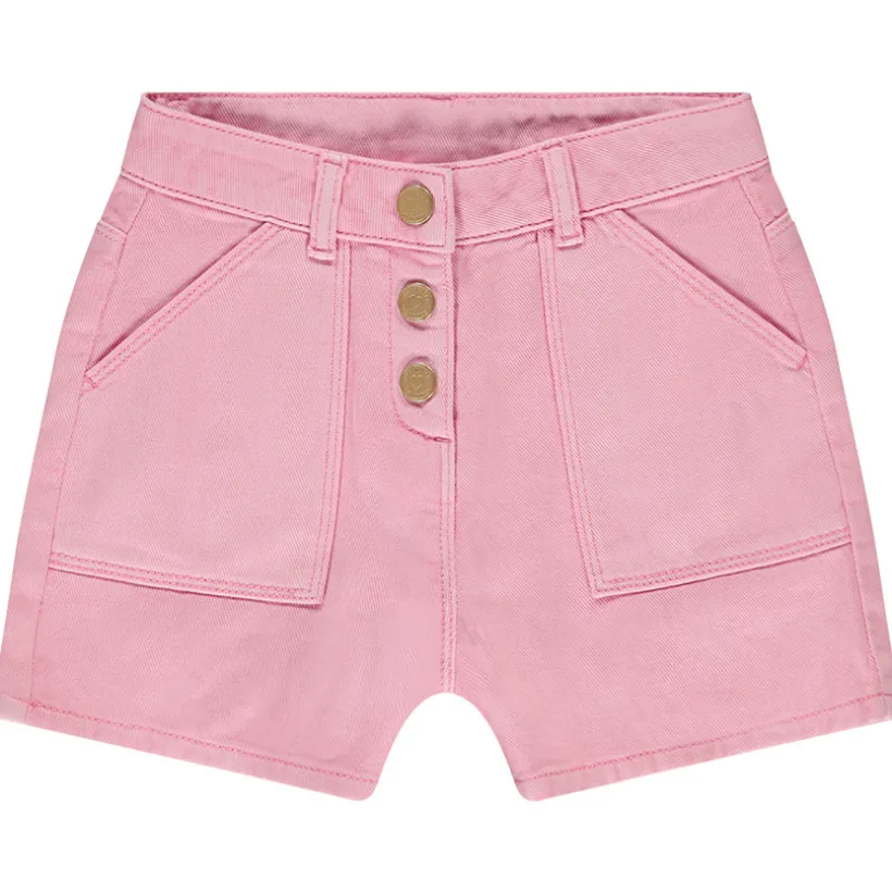 Short denim overdyed uni à boutons pour fille