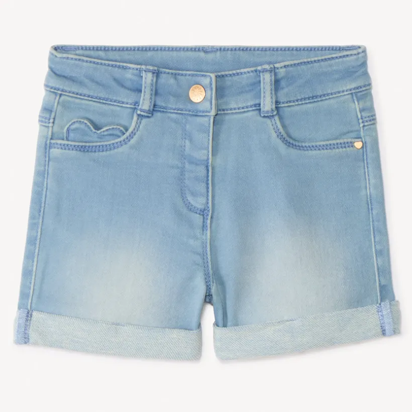 Short effet jean à poche cœur pour bébé fille