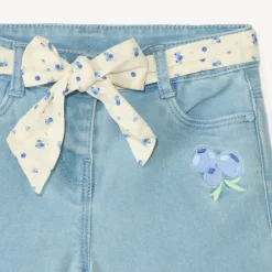 Short en denim avec broderie fruit + ceinture à nouer pour bébé fille