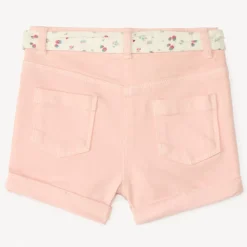 Short en denim avec broderie fruit + ceinture à nouer pour bébé fille