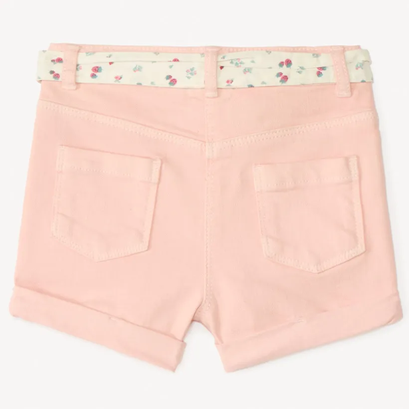 Short en denim avec broderie fruit + ceinture à nouer pour bébé fille