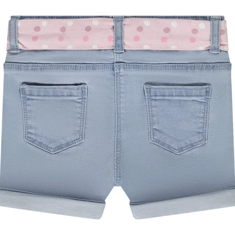 Short en denim avec ceinture foulard et coeurs en sequins pour bébé fille