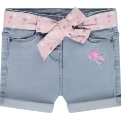 Short en denim avec ceinture foulard et coeurs en sequins pour bébé fille