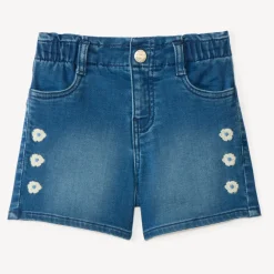 Short en jean avec broderie fleur pour fille