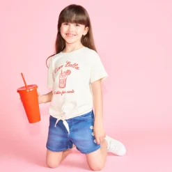 Short en jean avec broderie fleur pour fille
