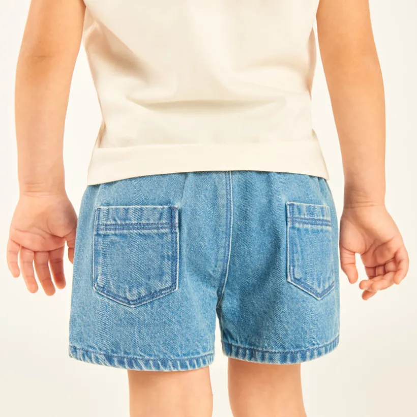Short en jean avec broderie fleurs pour bébé fille