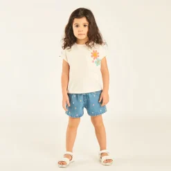 Short en jean avec broderie fleurs pour bébé fille