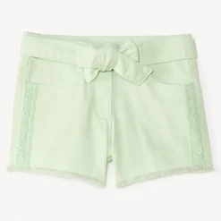 Short en jean avec détails brodés et ceinture à nouer pour fille