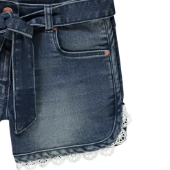 Short en jean délavé avec finition dentelle pour fille