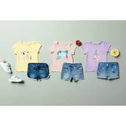 Short en jean délavé avec finition dentelle pour fille