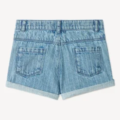 Short en jean à rayures surpiquées et broderie fleurs pour bébé fille