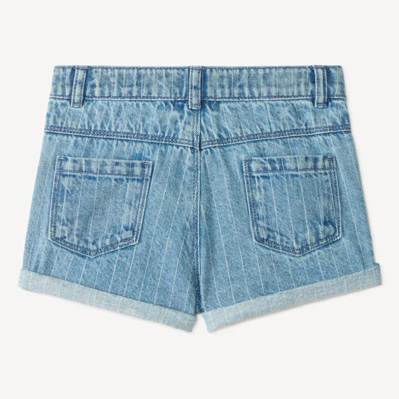Short en jean à rayures surpiquées et broderie fleurs pour bébé fille