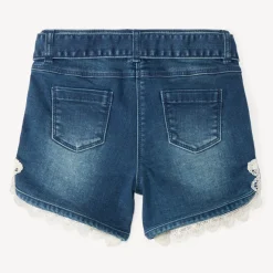 Short en jeans avec ceinture à nouée et détail en dentelles pour fille