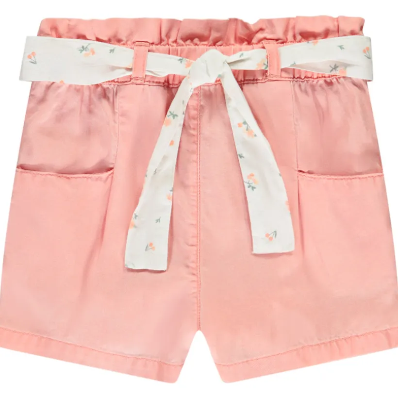 Short en toile avec ceinture à nouer pour bébé fille