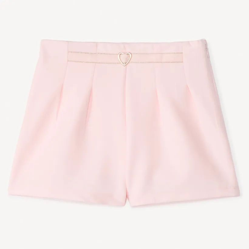 Short en twill uni avec ceinture en tissu pour fille
