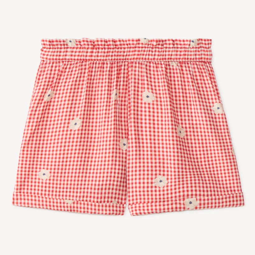 Short fille motif vichy avec fleurs brodées