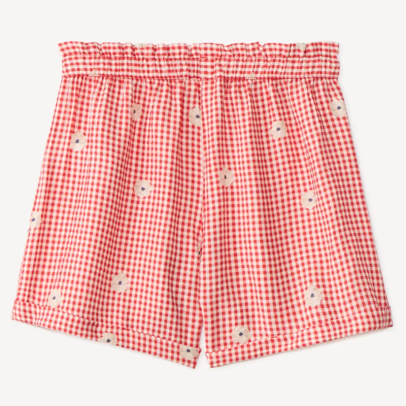 Short fille motif vichy avec fleurs brodées