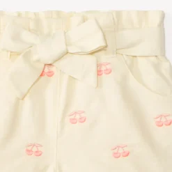 Short à nouer avec broderie cerise pour bébé fille