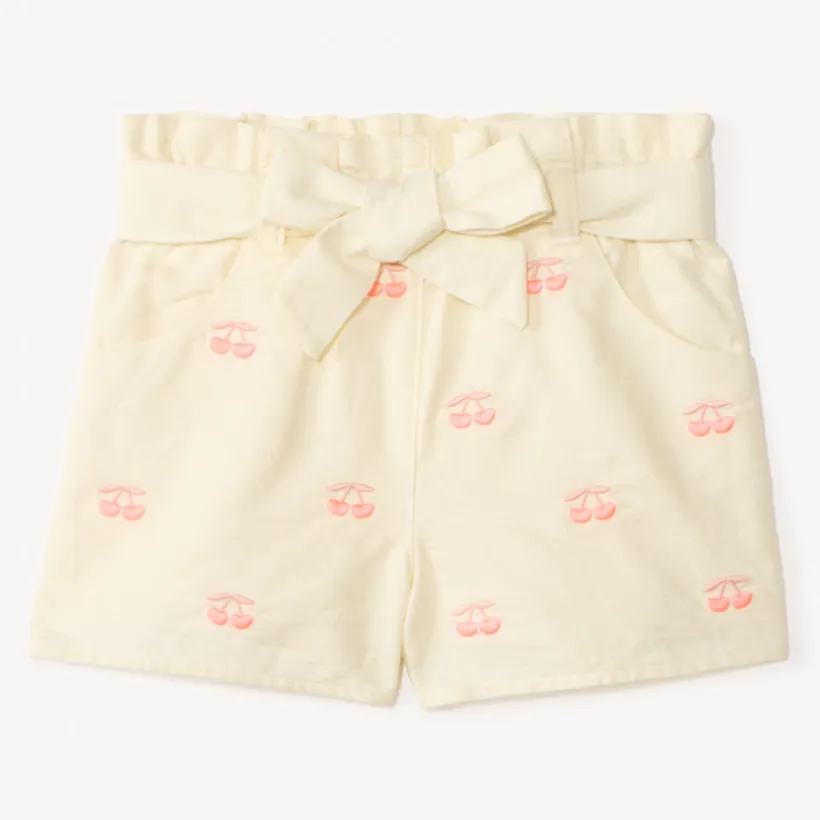 Short à nouer avec broderie cerise pour bébé fille