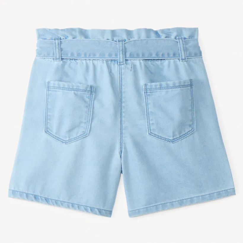 Short paperbag en jean avec ceinture à nouer pour fille