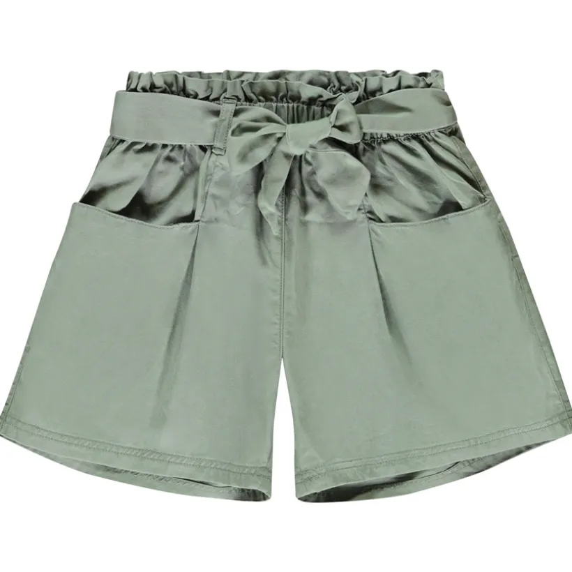 Short taille haute en twill avec ceinture à nouer pour fille
