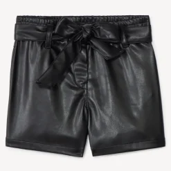 Short uni en similicuir avec ceinture à nouer pour fille