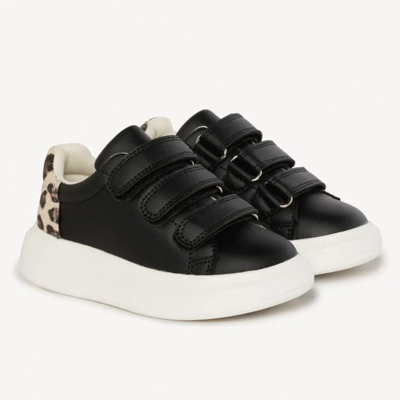 Sneakers scratchées à empiècement léopard pour fille
