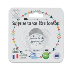 Sucette d'annonce en silicone "Tonton" 0-6M - Blanc