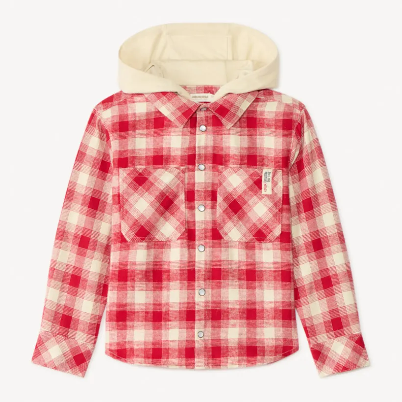 Surchemise à carreaux avec capuche pour fille