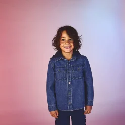 Surchemise en denim brodé et capuche amovible pour garçon