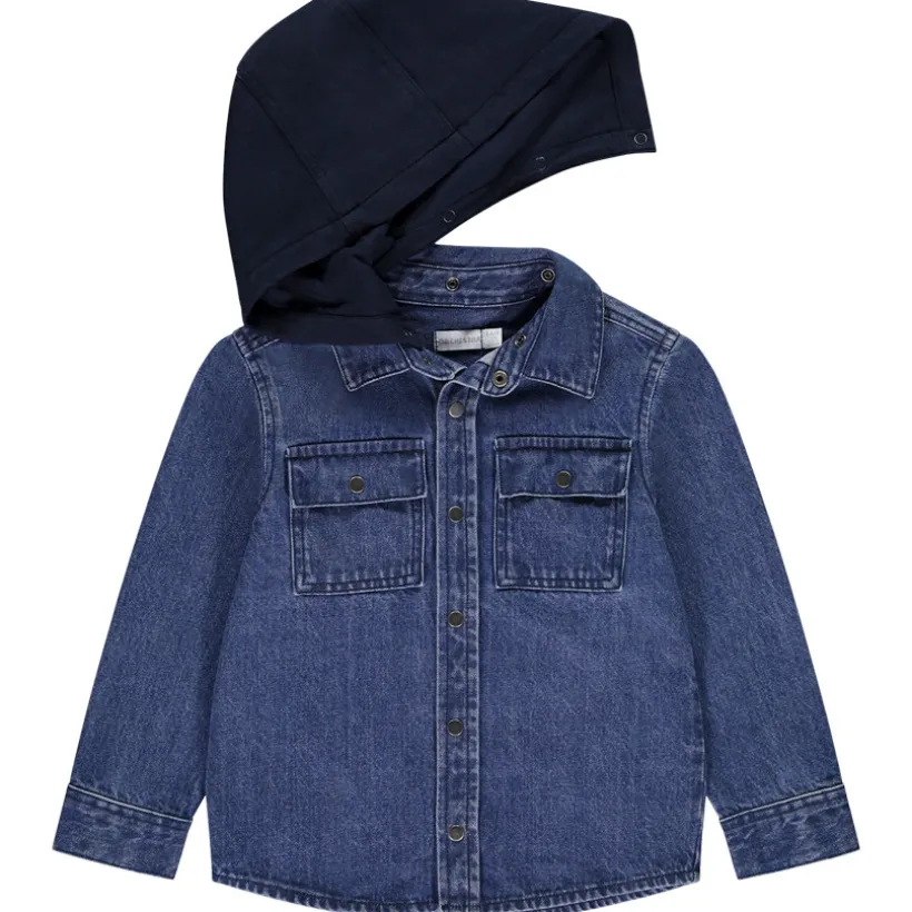Surchemise en denim brodé et capuche amovible pour garçon