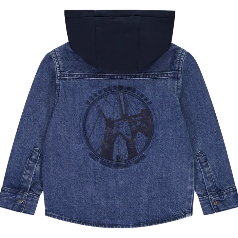 Surchemise en denim brodé et capuche amovible pour garçon