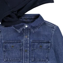 Surchemise en denim brodé et capuche amovible pour garçon