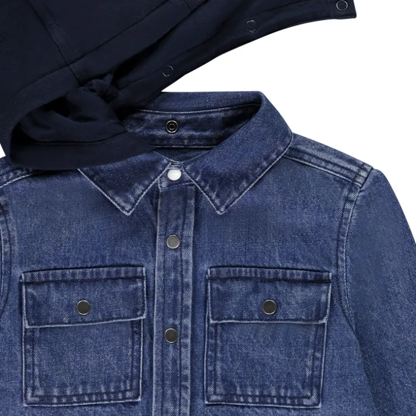 Surchemise en denim brodé et capuche amovible pour garçon