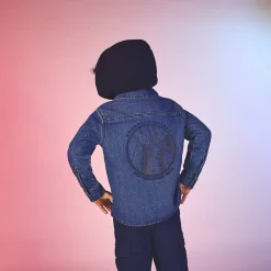Surchemise en denim brodé et capuche amovible pour garçon