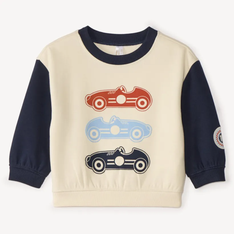 Sweat bébé garçon oversize bicolore à imprimé voitures de course