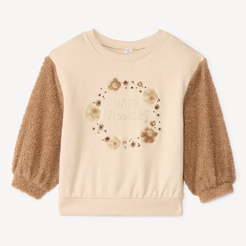 Sweat bi-matière avec sherpa bouclettes pour bébé fille