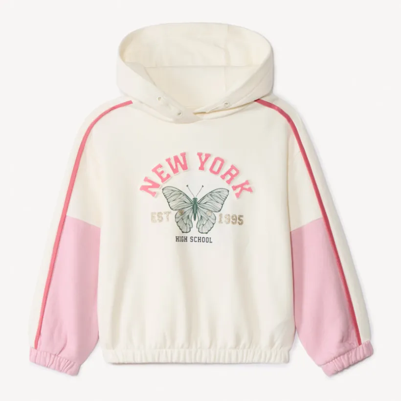 Sweat à capuche effet color block motif papillon pour fille